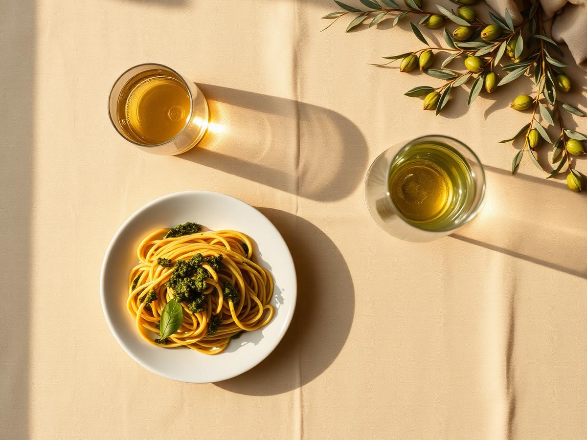 Pasta pesto met wijn